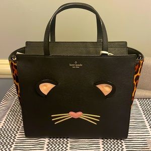 Kate Spade, cute kitty and leopard print tote